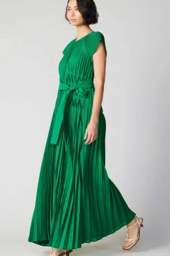 Maxi Dresses-Current Air Mona Pleated Maxi Dress GREEN