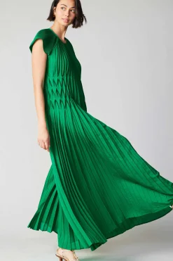 Maxi Dresses-Current Air Mona Pleated Maxi Dress GREEN