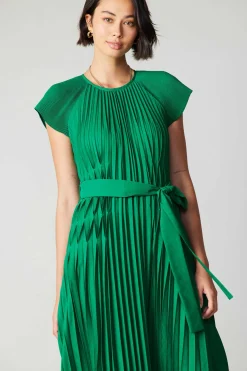 Maxi Dresses-Current Air Mona Pleated Maxi Dress GREEN