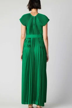 Maxi Dresses-Current Air Mona Pleated Maxi Dress GREEN