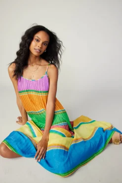 Maxi Dresses|Midi Dresses-Current Air Multicolored Pleated Cami Dress RAINBOW