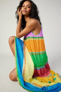 Maxi Dresses|Midi Dresses-Current Air Multicolored Pleated Cami Dress RAINBOW