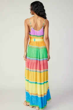 Maxi Dresses|Midi Dresses-Current Air Multicolored Pleated Cami Dress RAINBOW