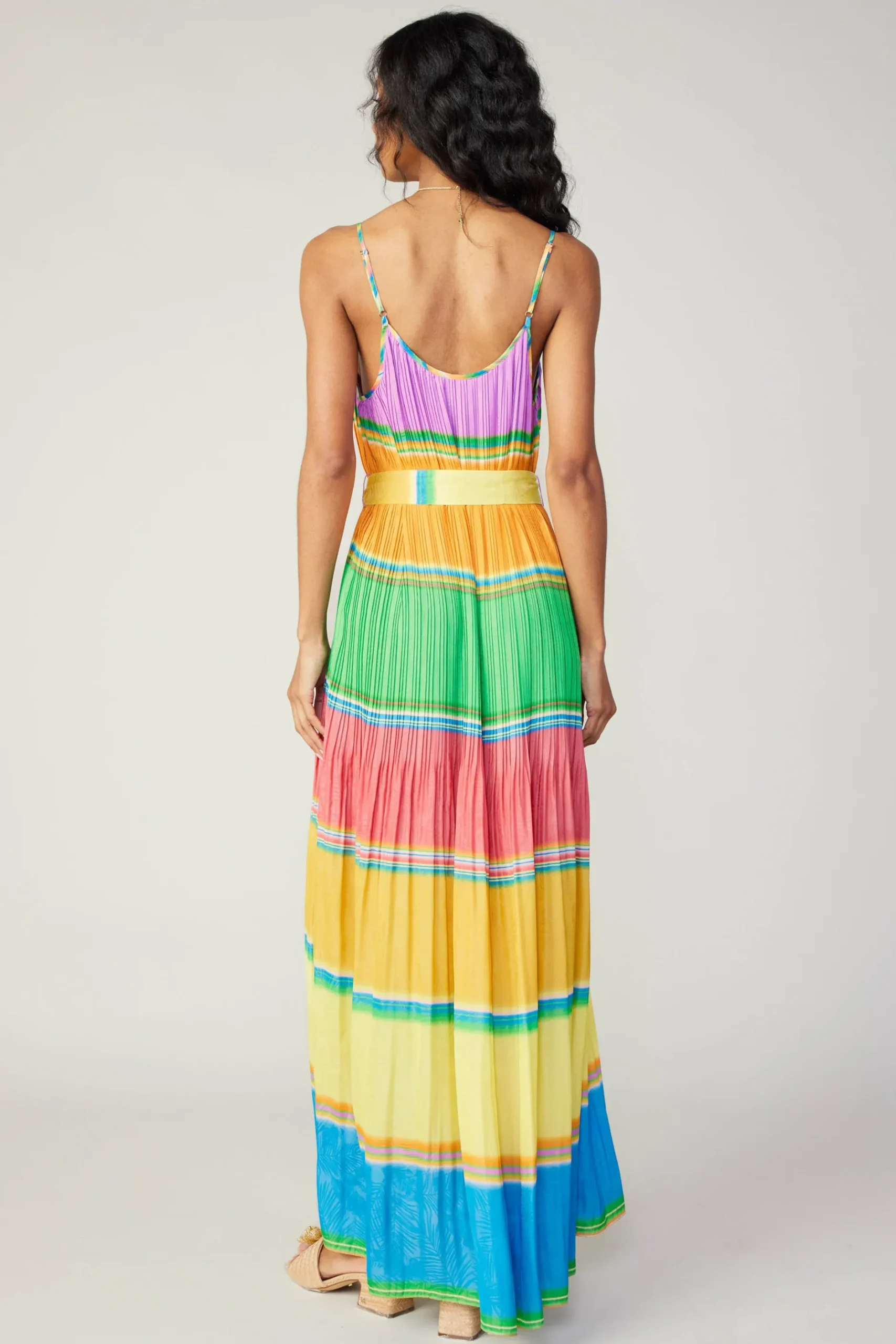 Maxi Dresses|Midi Dresses-Current Air Multicolored Pleated Cami Dress RAINBOW