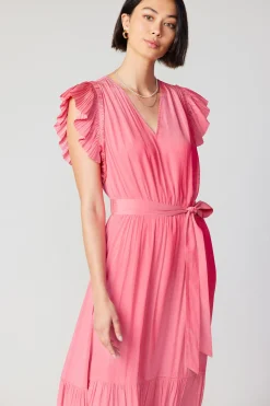 Midi Dresses-Current Air Natalia Flutter Sleeve Dress BRINKPINK