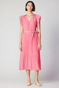 Midi Dresses-Current Air Natalia Flutter Sleeve Dress BRINKPINK