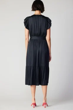 Midi Dresses-Current Air Natalia Flutter Sleeve Dress BLACK