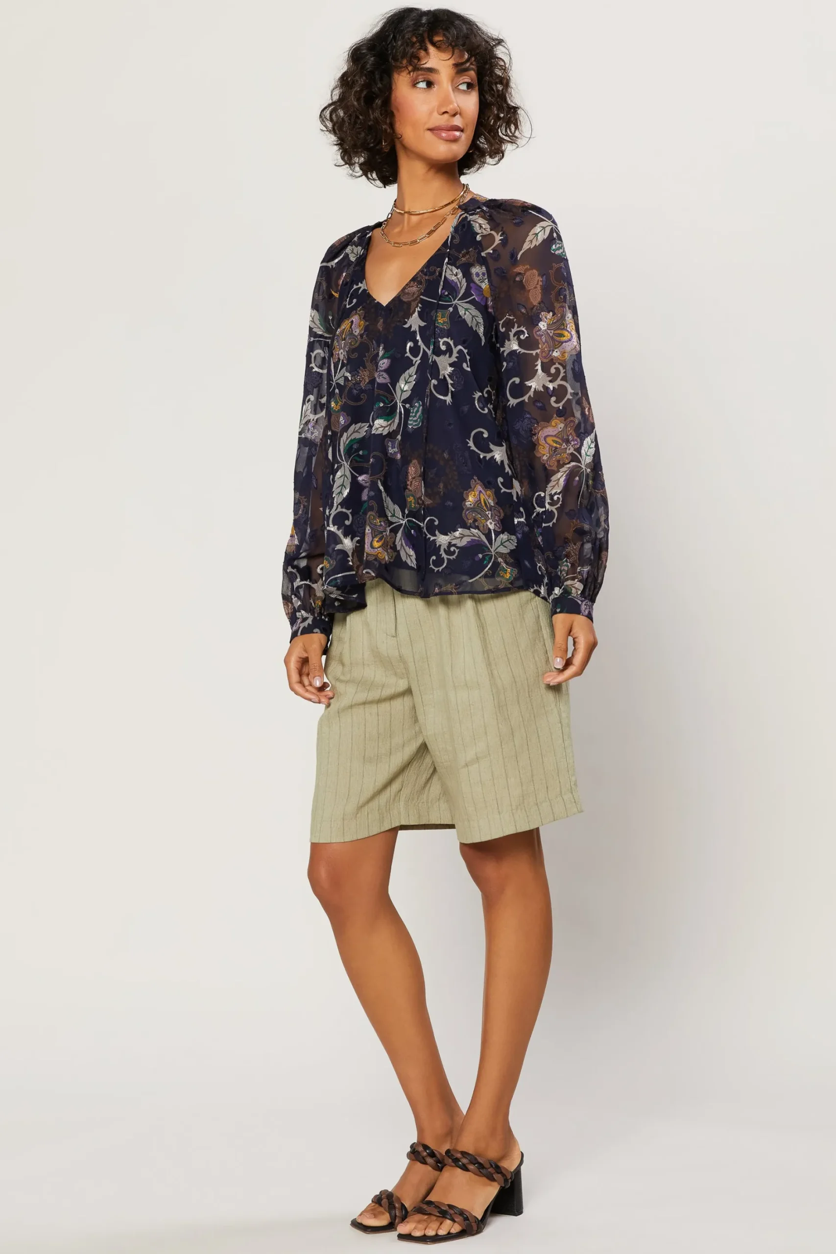 Long Sleeve Tops-Current Air Navy Floral Long Sleeve Top FLORALNAVY
