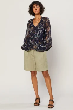 Long Sleeve Tops-Current Air Navy Floral Long Sleeve Top FLORALNAVY