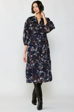 Midi Dresses-Current Air Navy Floral Midi Dress FLORALNAVY