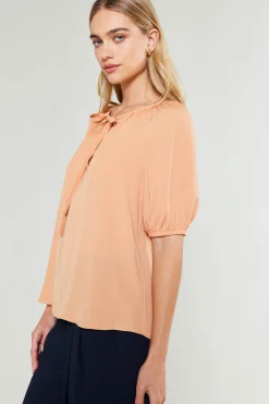Short Sleeve Tops-Current Air Neck Tie Detailed Blouse BUTTERUM