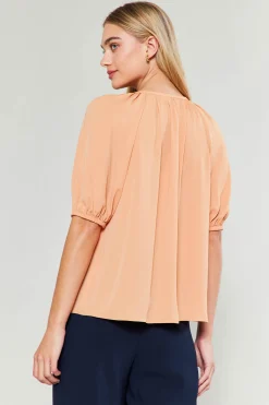 Short Sleeve Tops-Current Air Neck Tie Detailed Blouse BUTTERUM
