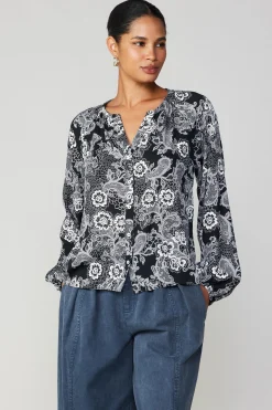 Long Sleeve Tops-Current Air Noir Floral Blouse MONOFLORAL
