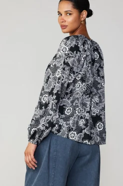 Long Sleeve Tops-Current Air Noir Floral Blouse MONOFLORAL