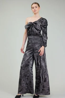 Long Sleeve Tops-Current Air One Shoulder Textured Top PLUMGUNMETAL