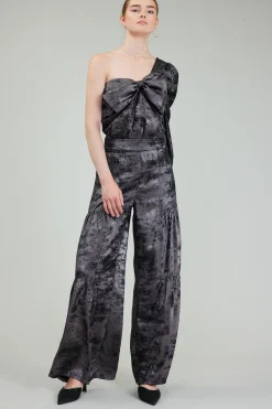 Long Sleeve Tops-Current Air One Shoulder Textured Top PLUMGUNMETAL