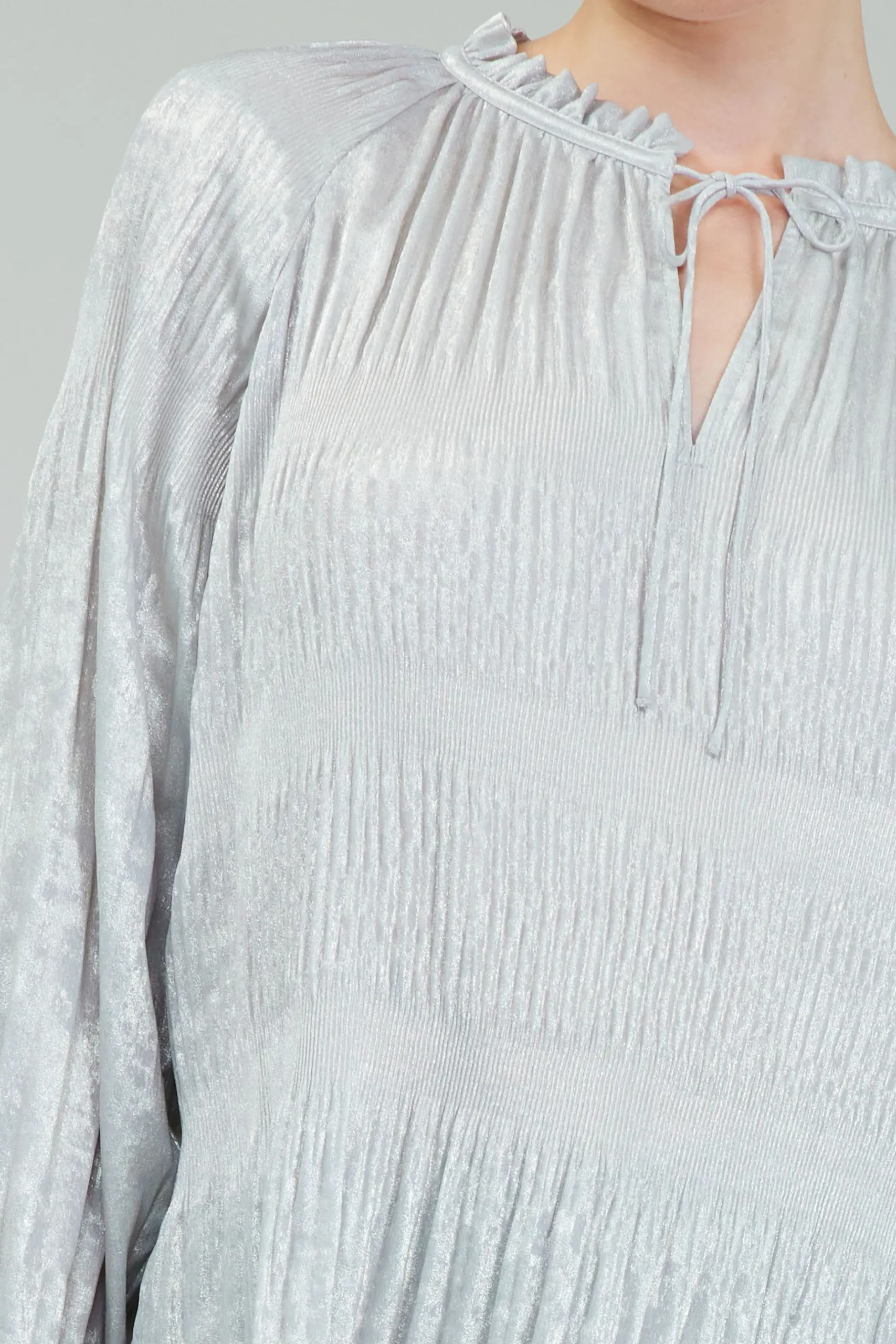 Long Sleeve Tops-Current Air Opalescent Pleated Blouse OYSTER