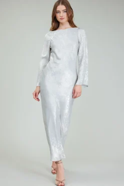 Maxi Dresses|Midi Dresses-Current Air Opalescent Textured Maxi Dress OYSTER