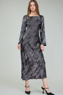Maxi Dresses|Midi Dresses-Current Air Opalescent Textured Maxi Dress PLUMGUNMETAL
