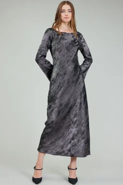 Maxi Dresses|Midi Dresses-Current Air Opalescent Textured Maxi Dress PLUMGUNMETAL