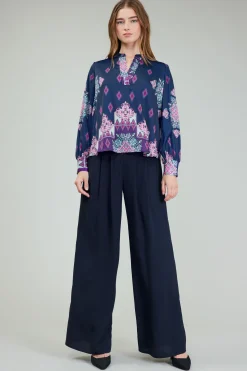 Long Sleeve Tops-Current Air Ornate Border Print Blouse MLT