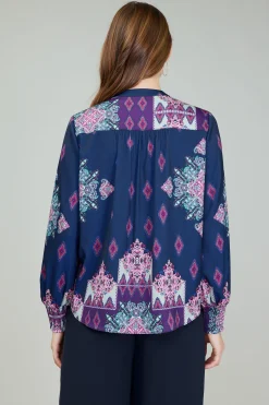 Long Sleeve Tops-Current Air Ornate Border Print Blouse MLT