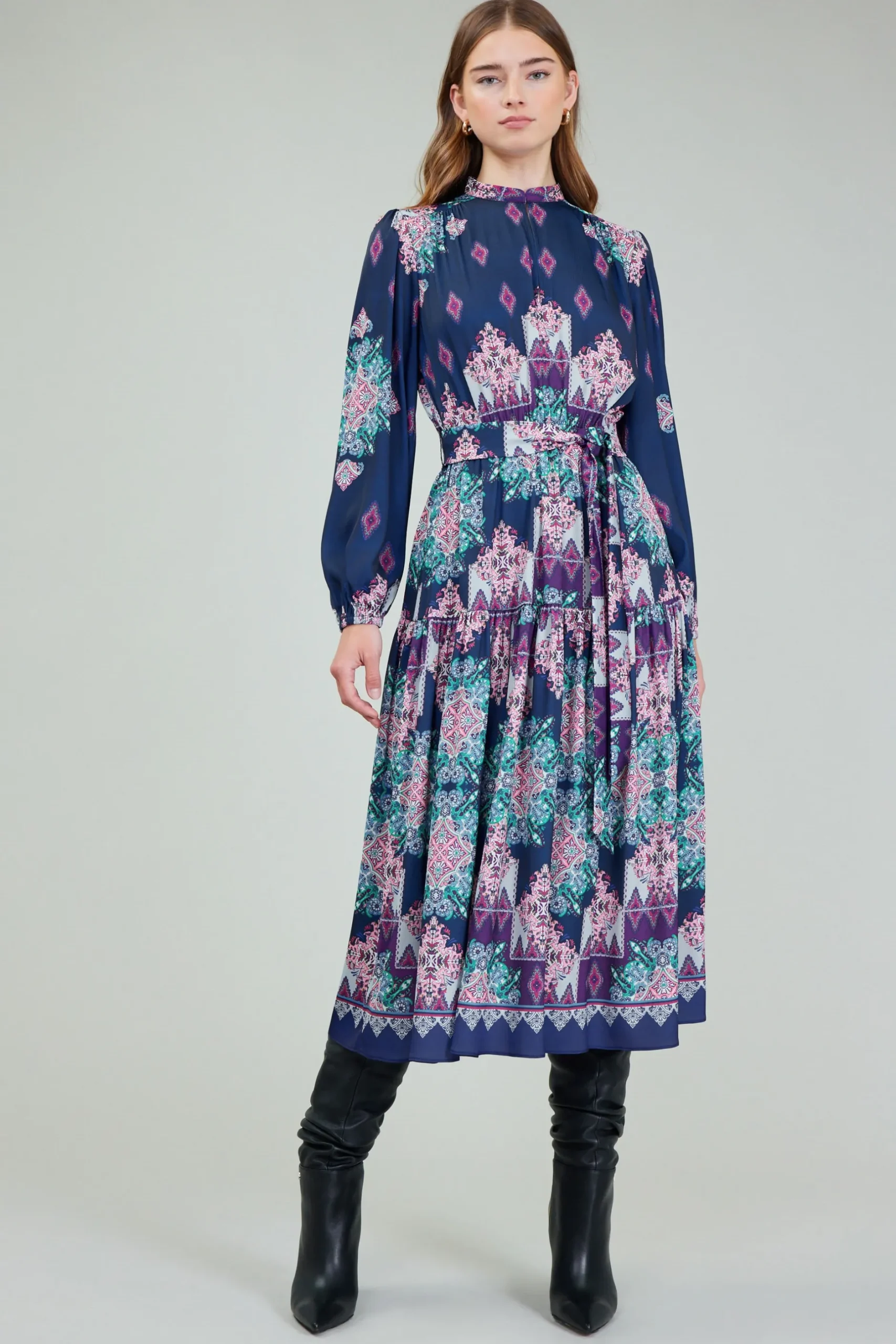Midi Dresses-Current Air Ornate Border Printed Midi Dress MLT