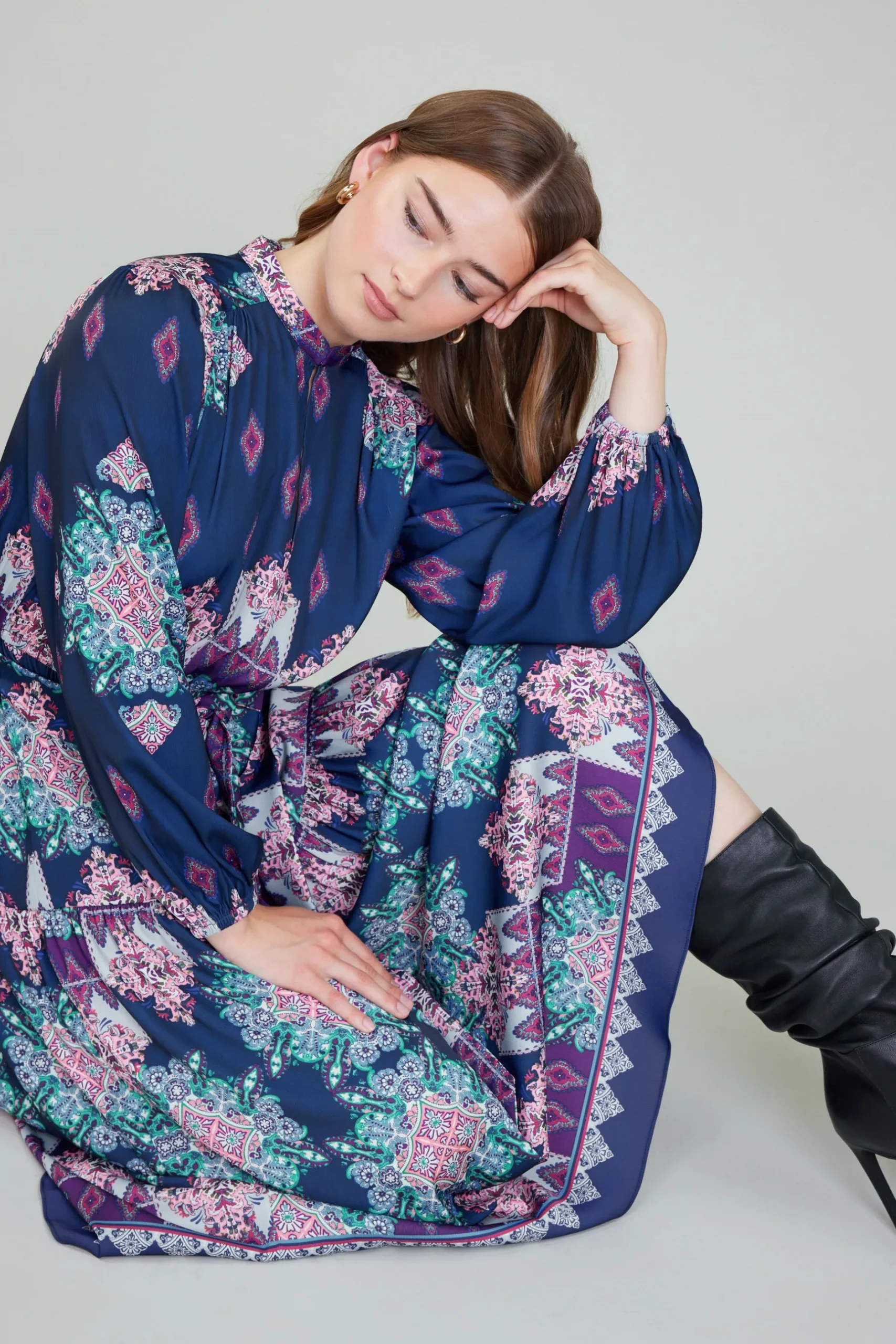 Midi Dresses-Current Air Ornate Border Printed Midi Dress MLT