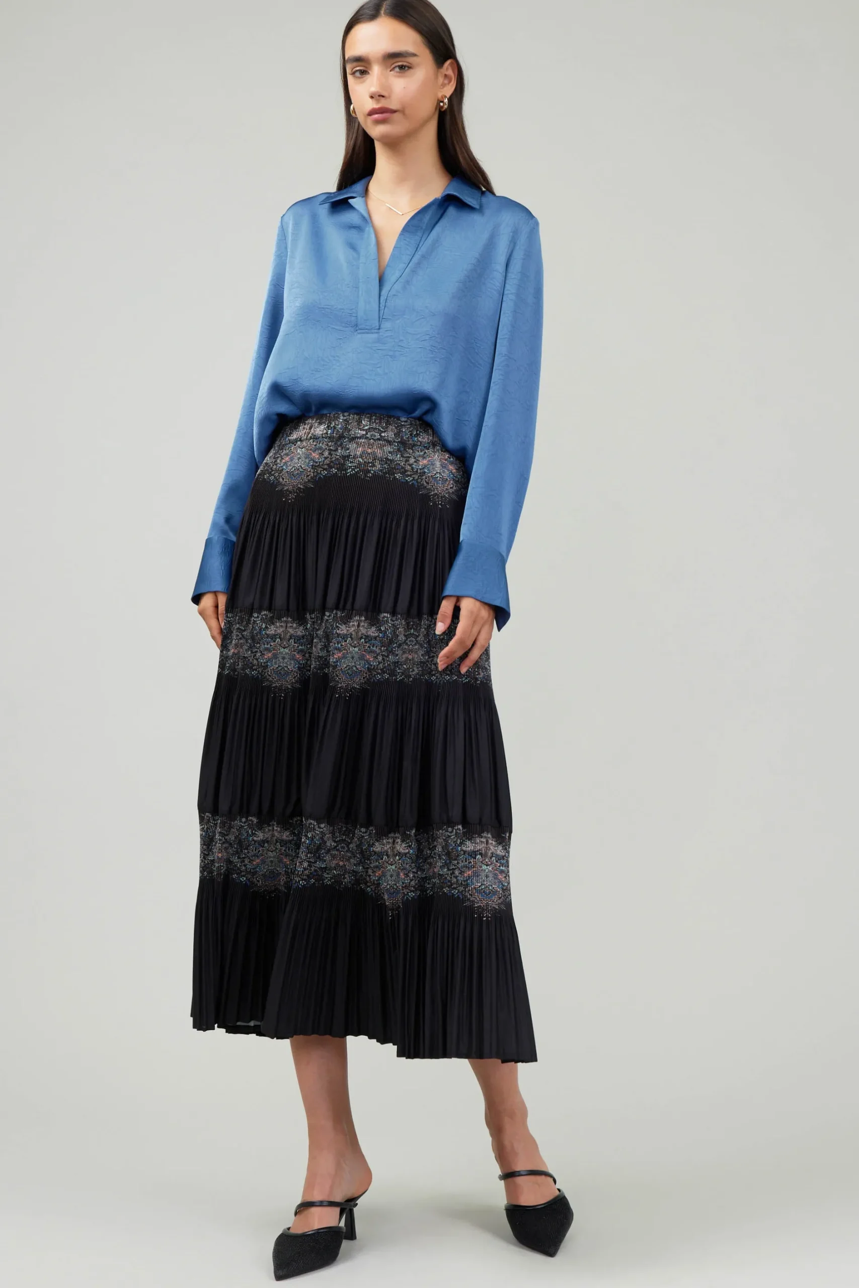 Skirts-Current Air Ornate Motif Midi Skirt BLACKTAUPEMLT