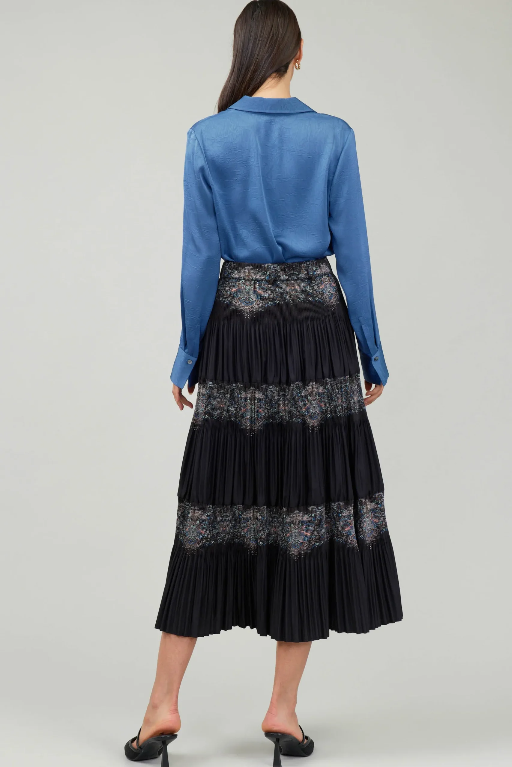 Skirts-Current Air Ornate Motif Midi Skirt BLACKTAUPEMLT