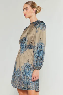 Mini Dresses-Current Air Ornate Motif Mini Dress TAUPEBLUEMLT