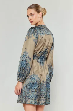 Mini Dresses-Current Air Ornate Motif Mini Dress TAUPEBLUEMLT