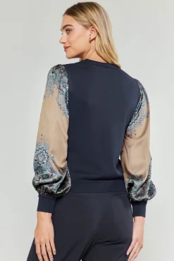 Knitwear|Sweaters-Current Air Ornate Motif Sweater Top TAUPEBLUEMLT