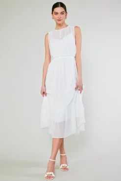 Midi Dresses-Current Air Overlayed Midi Dress WHITE