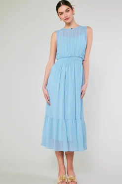 Midi Dresses-Current Air Overlayed Midi Dress PASTELBLUE