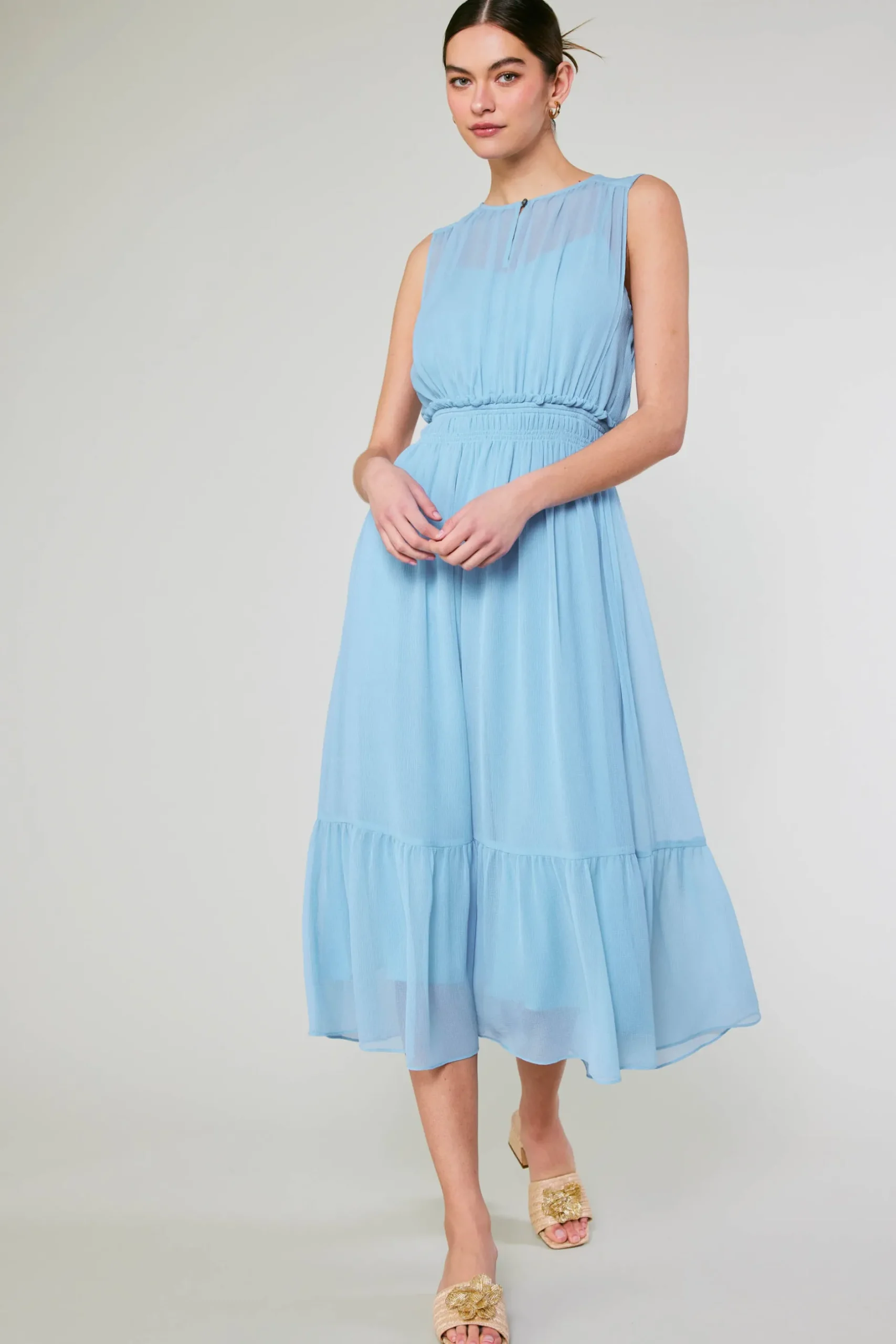 Midi Dresses-Current Air Overlayed Midi Dress PASTELBLUE