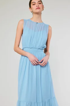 Midi Dresses-Current Air Overlayed Midi Dress PASTELBLUE