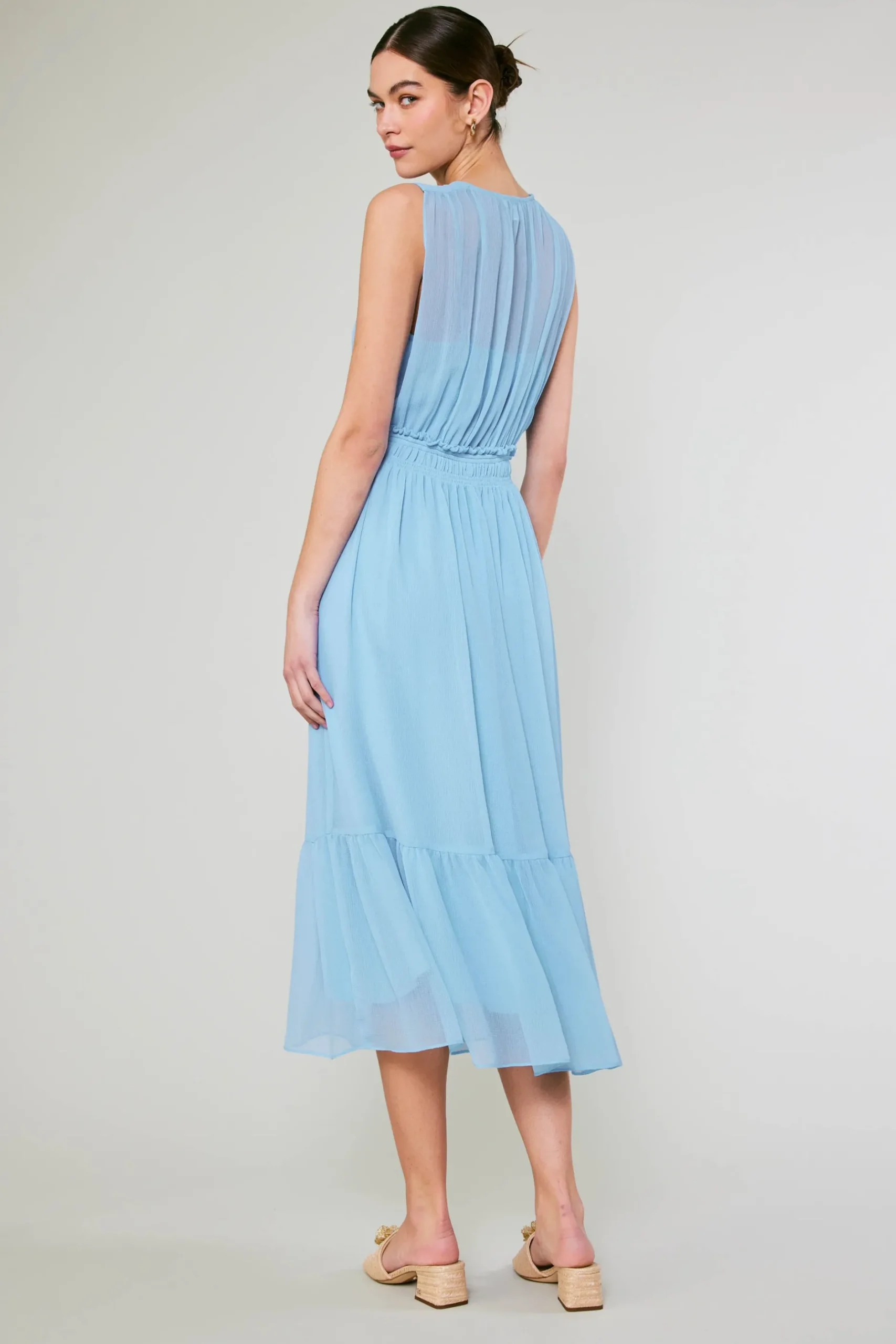 Midi Dresses-Current Air Overlayed Midi Dress PASTELBLUE