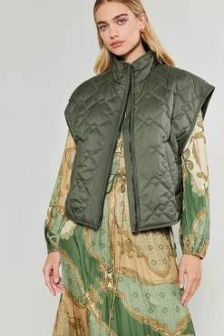 Coats & Jackets-Current Air Oversize Quilted Vest DARKSAGE