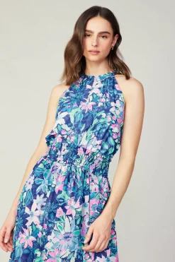 Maxi Dresses|Midi Dresses-Current Air Painterly Floral Asymmetric Dress PINKBLUEMLT