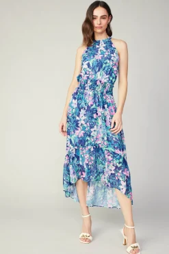 Maxi Dresses|Midi Dresses-Current Air Painterly Floral Asymmetric Dress PINKBLUEMLT