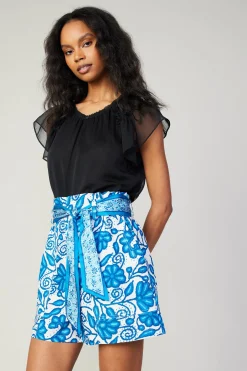 Shorts-Current Air Painterly Floral Belted Shorts BLUEMLT