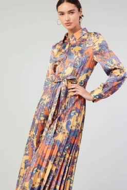 Maxi Dresses-Current Air Paisley Pleated Maxi Dress ORANGEPAISLEY