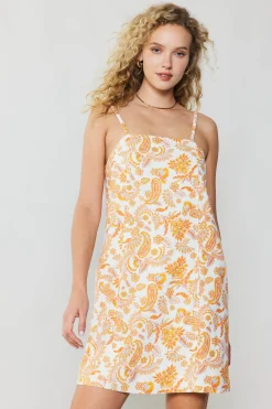 Mini Dresses-Current Air Paisley Printed Mini Dress ORANGEMULTI