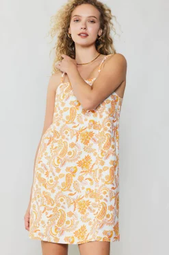 Mini Dresses-Current Air Paisley Printed Mini Dress ORANGEMULTI