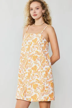 Mini Dresses-Current Air Paisley Printed Mini Dress ORANGEMULTI