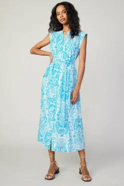 Midi Dresses-Current Air Paisley Printed Sleeveless Dress BLUEMLT