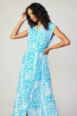 Midi Dresses-Current Air Paisley Printed Sleeveless Dress BLUEMLT