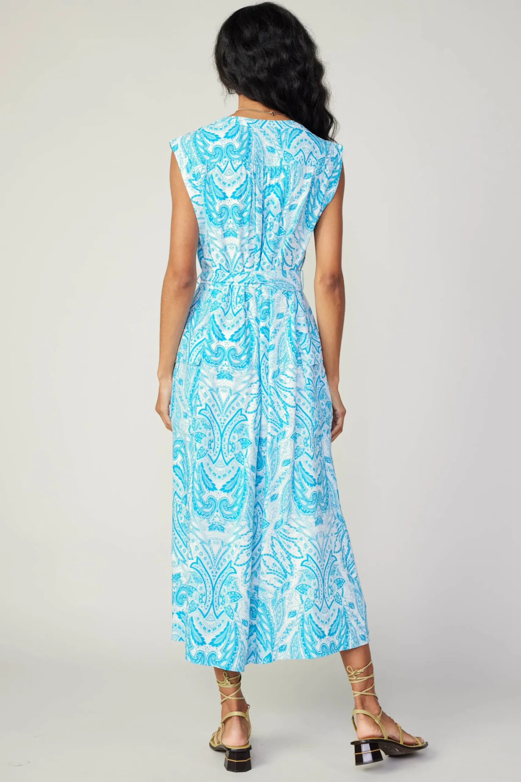 Midi Dresses-Current Air Paisley Printed Sleeveless Dress BLUEMLT