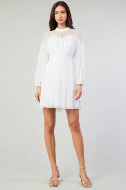 Mini Dresses-Current Air Palermo Lace Collared Mini Dress WHITE